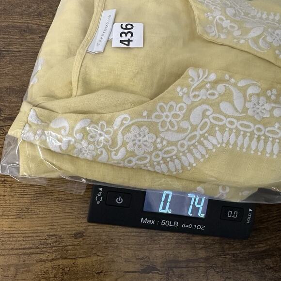 Charter Club Linen Tunic Top Womens XL Butter Yellow Embroidered Popover - Picture 8 of 8